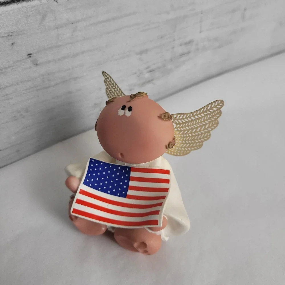 Vintage RUSS Patriotic Guardian Angel w/ Gold Wings Flag Kirks Kritters Y2K 2001